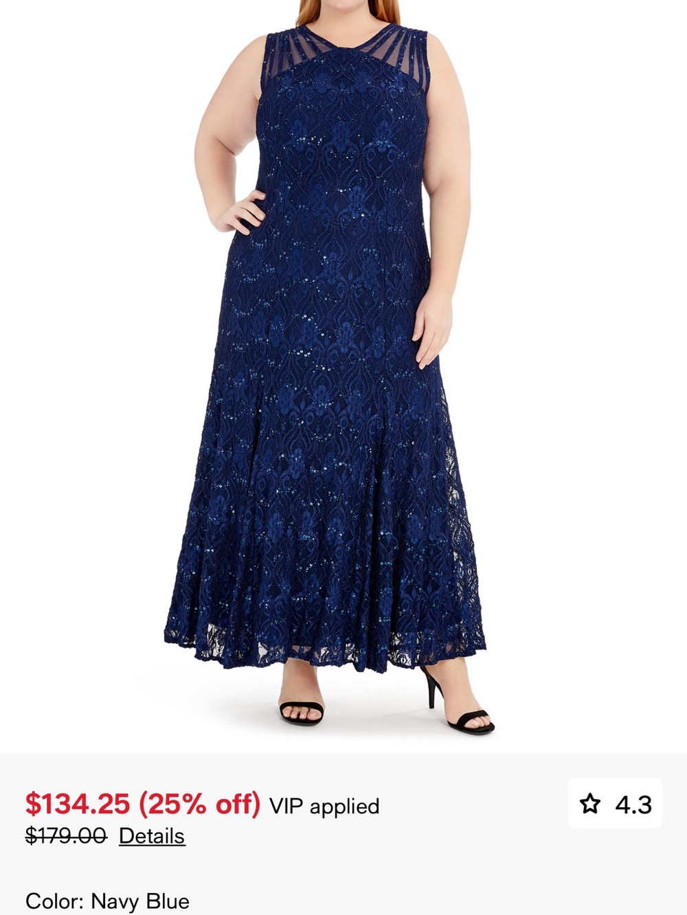 R&M Richards Navy Blue Beaded Lace Maxi Dress